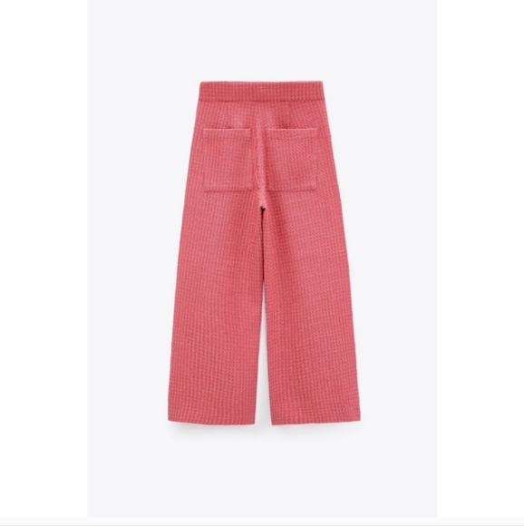 Zara Cropped Fit Tweed Textured Wide Leg Pants Pink Size Medium - Picture 4 of 10